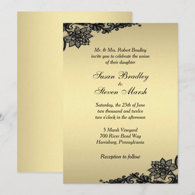 Convite Dourado de Casamento de Locais (Frente/Verso)
