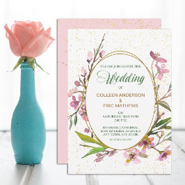 Convite Dourado de Casamento de Quadro Oval de Flo