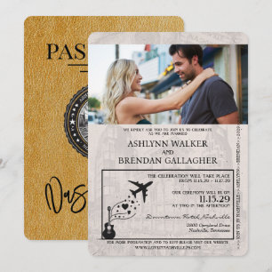 Convite Dourado de casamento do Passaporte Nashvil