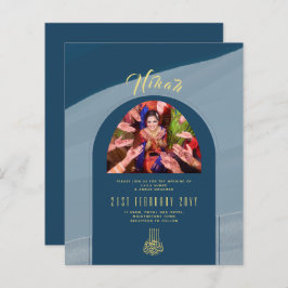 Convite Dourado de casamento FOTO NIKAH Blue