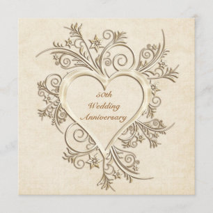 Convite Dourado de Coração Floral no 50º aniversár