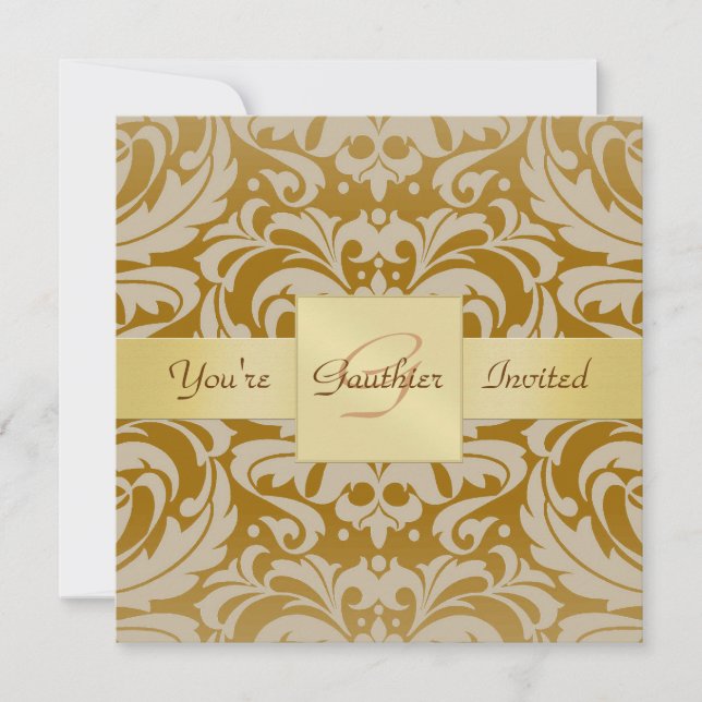 Convite Dourado de Fita para Ouro Damask Todas as  (Frente)