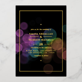 Convite Dourado de Foil de Casamento Bokeh