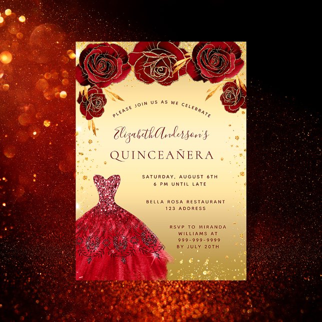 Convite Dourado de Quinceanera, floreal (Criador carregado)