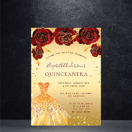Convite Dourado de Quinceanera, floreal