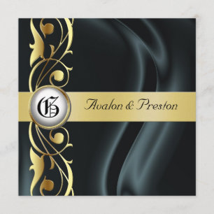 Convite Dourado de seda preto da pérola do rolo do