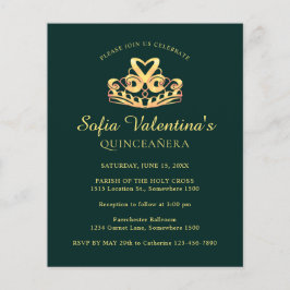 Convite Dourado de Tiara Quinceanera Verde de Orça