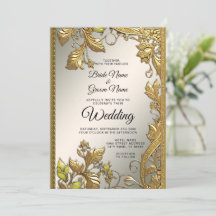 Convite Dourado Decorativo Floral De Casamento Ele
