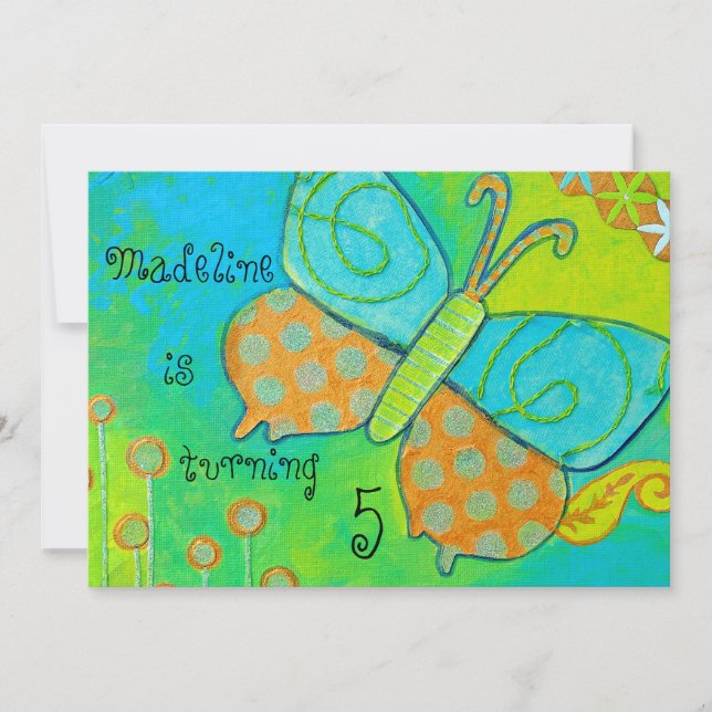 Convite dourado do aniversário da borboleta (Frente)