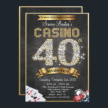 Convite Dourado do aniversário do diamante do<br><div class="desc">Quadro Dourado do diamante do póquer da noite do casino convite metálico de jogo do aniversário de Bling do 40th</div>