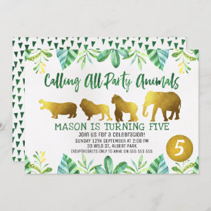 Convite Dourado do aniversário dos animais do
