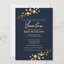 Convite Dourado do Bar Elegante Mitzvah Marinho