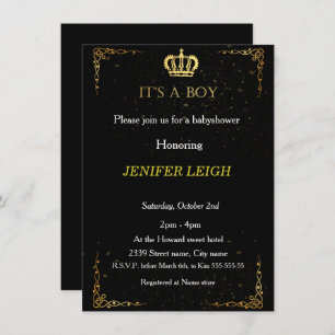 Convite dourado do chá do bebé da coroa