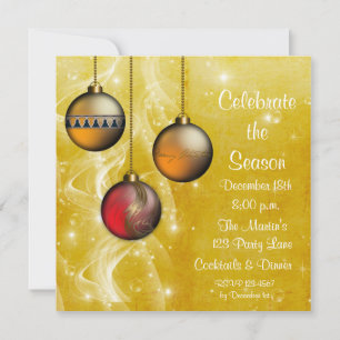 Convite Dourado do feriado do fulgor dos ornamento