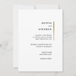 Convite Dourado e branco. Casamento com Tipografia Simples