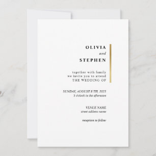 Convite Dourado e branco. Casamento com Tipografia Simples