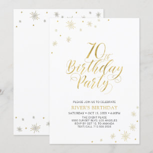 Convite Dourado e Branco   Festa de 70 Anos Moderno e Chic