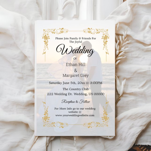 Convite Dourado e Branco para Casamento W/Fotograf (Criador carregado)