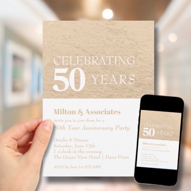 Convite Dourado e Branco para o Aniversário de Neg (Change to ANY YEAR. Order printed and instant download (great to email as a reminder.))