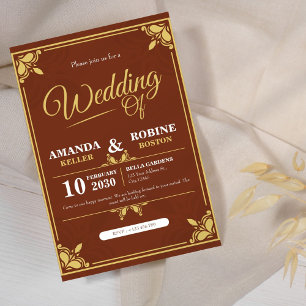 Convite Dourado e Brown para Casamento Elegante