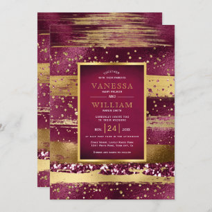 Convite Dourado e burgundy e casamento de confetti