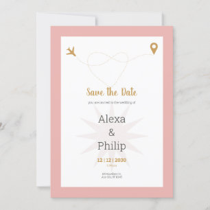 Convite Dourado e cor-de-rosa Salvem a data Casamento