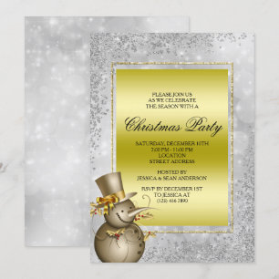 Convite Dourado e decorativo Snowman & Glitter, Bokeh Chri