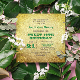 Convite Dourado e Emerald Green Sparkly Sweet 16