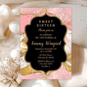 Convite Dourado e Lantejoulas Rosa Ágata Sweet Sixteen