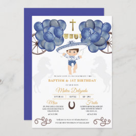 Convite Dourado e Marinho Blue Baby Boy Charro Baptism