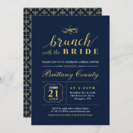 Convite DOURADO e MARINHO | Elegante Chá Bridal Brunch