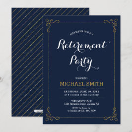 Convite DOURADO e MARINHO | Elegante de Aposentação de Cla