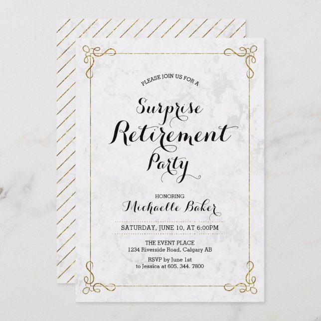 Convite Dourado e mármore | Grupo de Reforma Empresarial E (Frente/Verso)