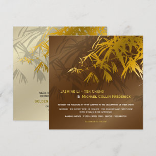 Convite Dourado e marrom oriental Bamboo deixa casamento a