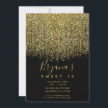 Convite Dourado e negro brilho brilhante Doce 16 Festa<br><div class="desc">Personalizar para qualquer evento</div>