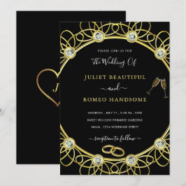 Convite Dourado e Ouros para Casamento Negro Elega