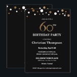 Convite Dourado e preto, 60ª Festa de aniversário<br><div class="desc">Este sofisticado falso *tema ouro e preto comemora este evento de aniversário de um marco. O texto é totalmente personalizável. Elegante. *dourado com gráfico impresso</div>