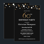 Convite Dourado e preto, 60ª Festa de aniversário<br><div class="desc">Este sofisticado falso *tema ouro e preto comemora este evento de aniversário de um marco. O texto é totalmente personalizável. Elegante. *dourado com gráfico impresso</div>