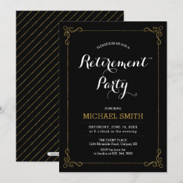Convite Dourado e preto | Elegante de Aposentação de Class