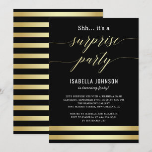 Convite Dourado e Preto Estirpes Shh... É uma festa surpre