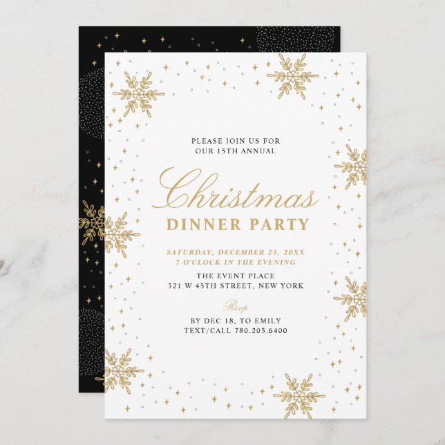 Convite Dourado e preto | Festa moderna de Janto de Natal  (Frente/Verso)
