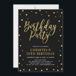 Convite Dourado e preto | Moderno Adulto 50.a Festa de ani<br><div class="desc">Celebre seu dia especial com este modelo na moda moderno de convites de aniversário. Este design apresenta confetti e tipografia quic com textura dourada.</div>