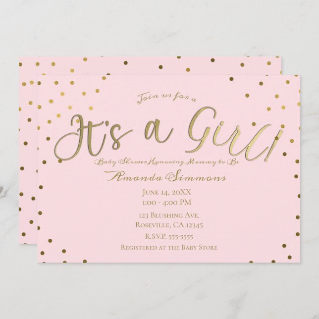 Convite Dourado e rosa Blush Modern É um Chá de fraldas pa (Frente/Verso)