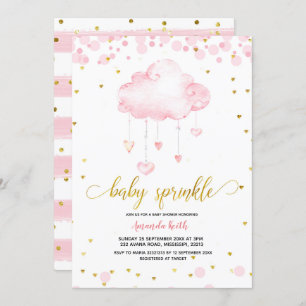 Convite Dourado e Rosa Raincloud Baby Sprinkle