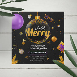 Convite Dourado e Roxo Vamos nos divertir no Natal Diverti