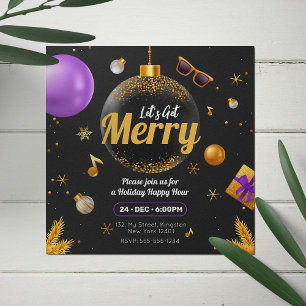 Convite Dourado e Roxo Vamos nos divertir no Natal Diverti