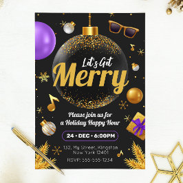 Convite Dourado e Roxo Vamos nos divertir no Natal Diverti