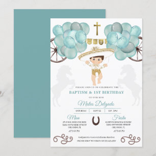 Convite Dourado e Teal Blue Baby Boy Charro Baptism