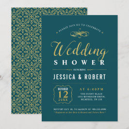 Convite Dourado e Teal | Chá de casamento Elegante