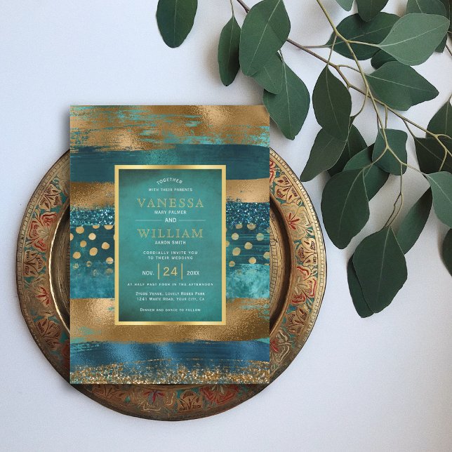 Convite Dourado e teimoso golpe e casamento de confete (Criador carregado)